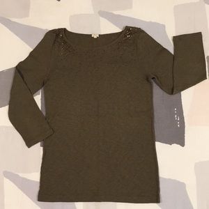 J. Crew 3/4 Sleeve Embellished Top